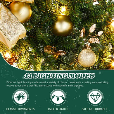 60in Pre-lit Christmas Wreath, Lighted Artificial Xmas Wreath With 220 Cold & Warm White Lights And 600 PVC Tips And DIY Ornaments, For Front Door Gate Wall Xmas Party Decorations, Light Green